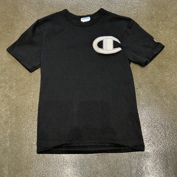 Champion Shirt Mens Small Black Big C Logo Chenille Patch Tee Athletic Crewneck - Picture 1 of 6